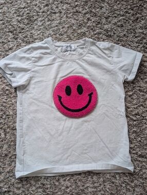 Lola And The Boys White Tee with Pink Smiley Patch Size 10